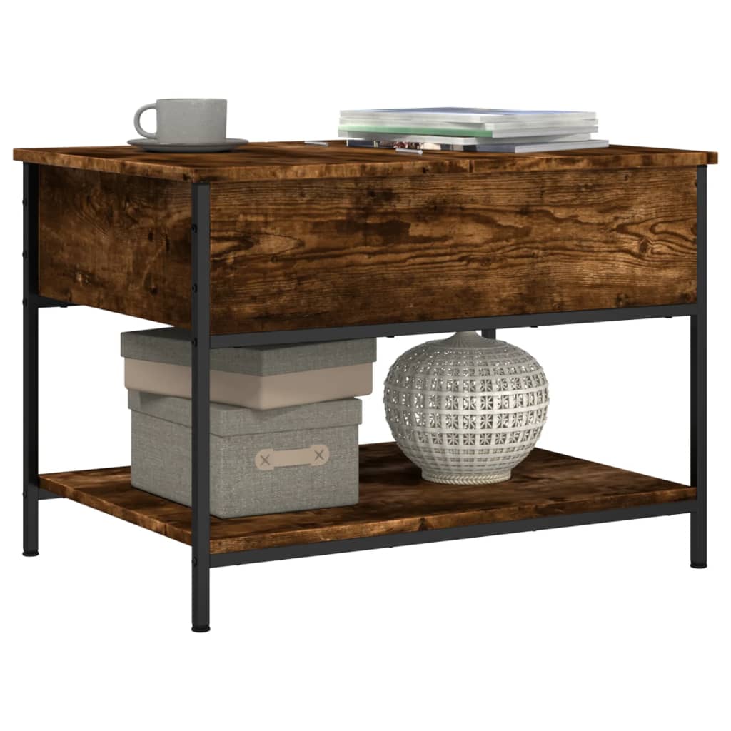 Coffee Table Smoked Oak 70x50x50 cm Engineered Wood and Metal