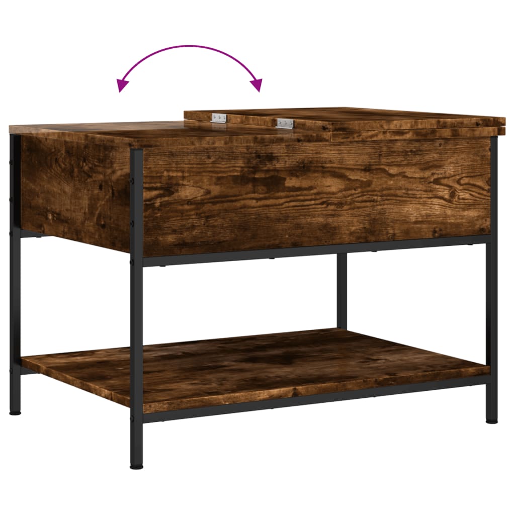 Coffee Table Smoked Oak 70x50x50 cm Engineered Wood and Metal