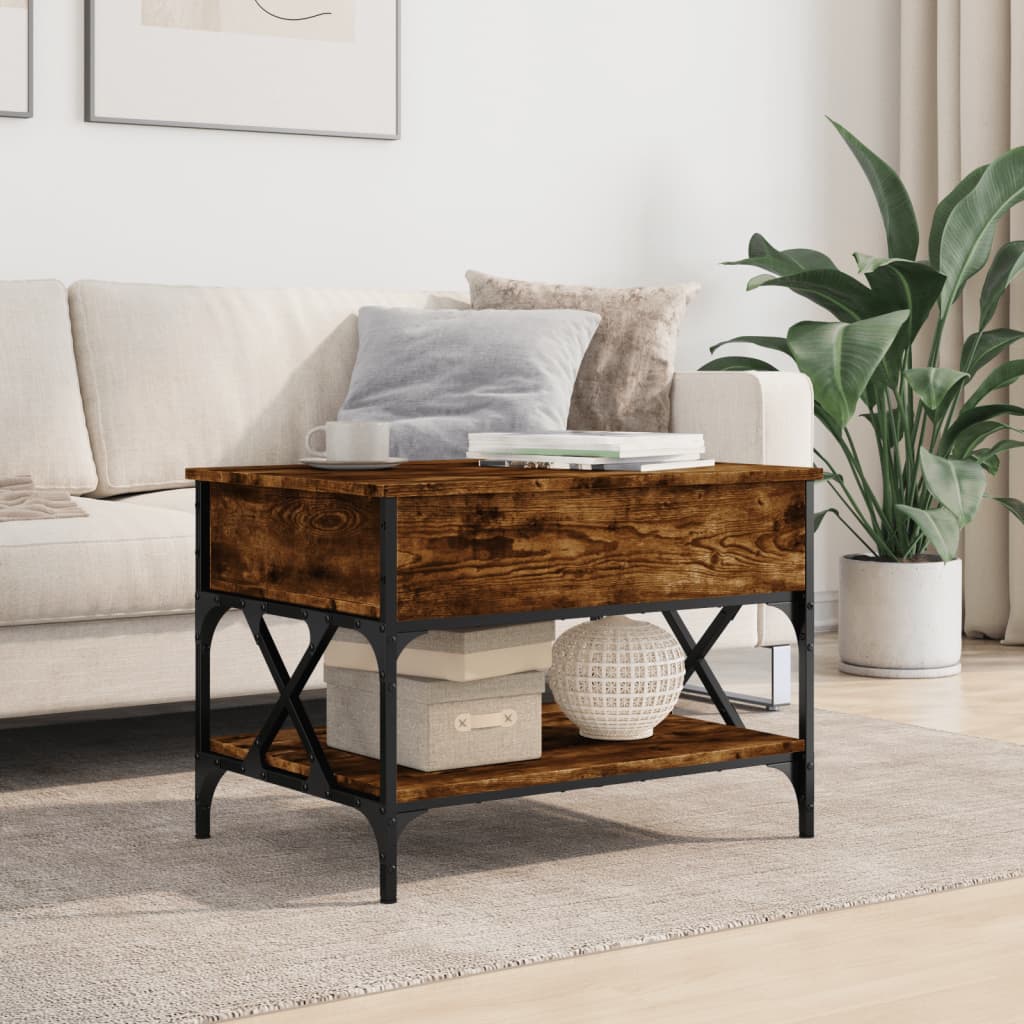 Coffee Table Smoked Oak 70x50x50 cm Engineered Wood and Metal