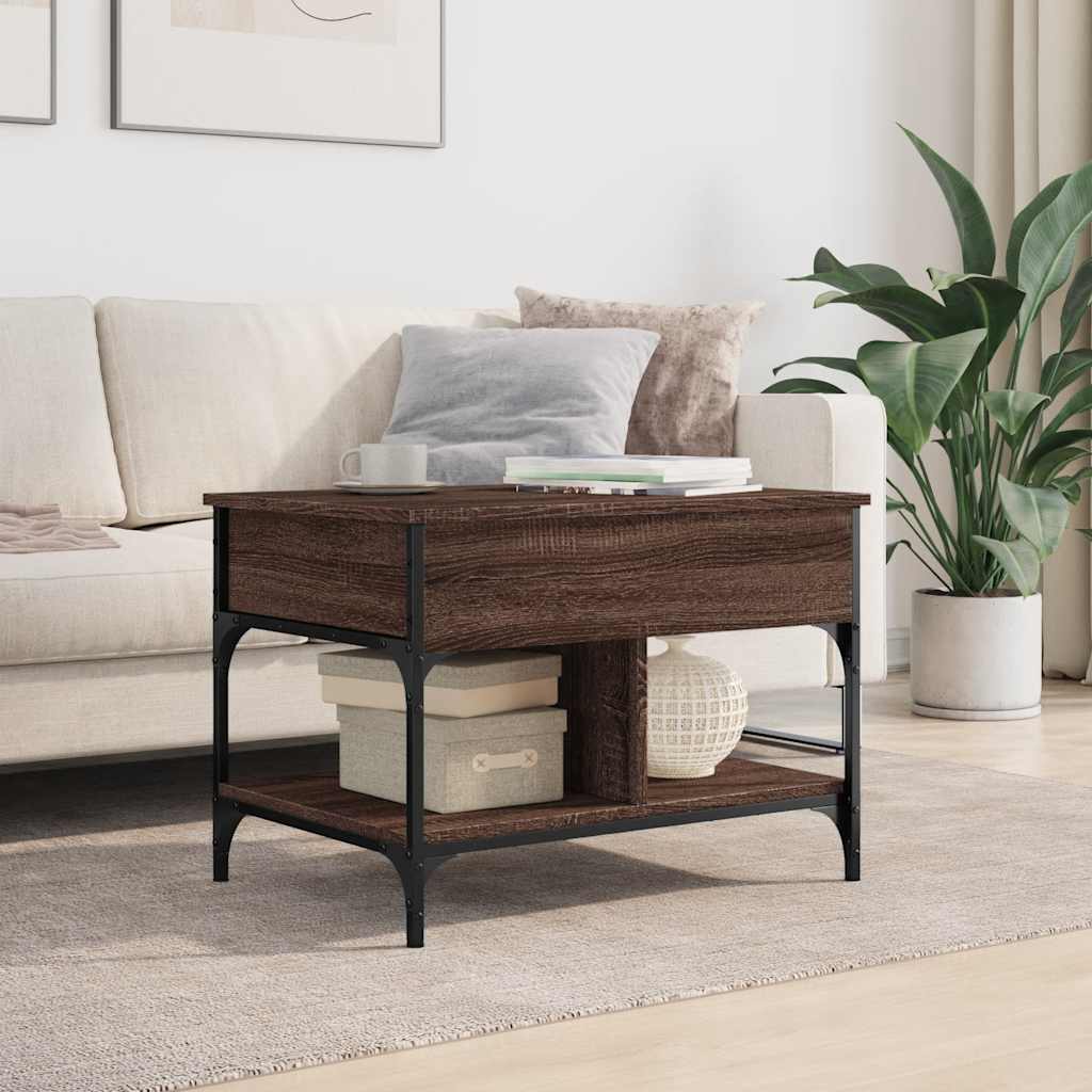 Coffee Table Brown Oak 70x50x50 cm Engineered Wood and Metal