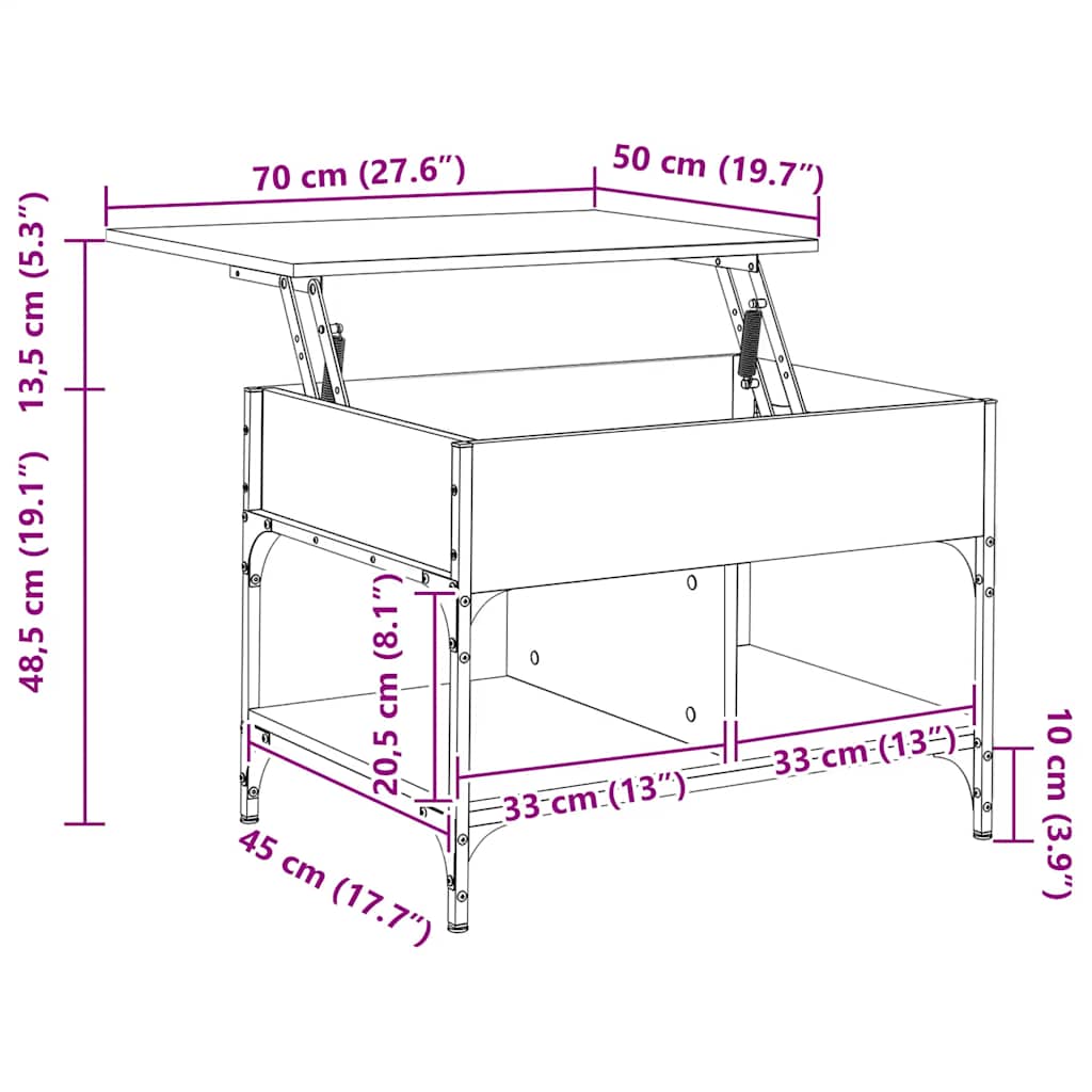 Coffee Table Brown Oak 70x50x50 cm Engineered Wood and Metal