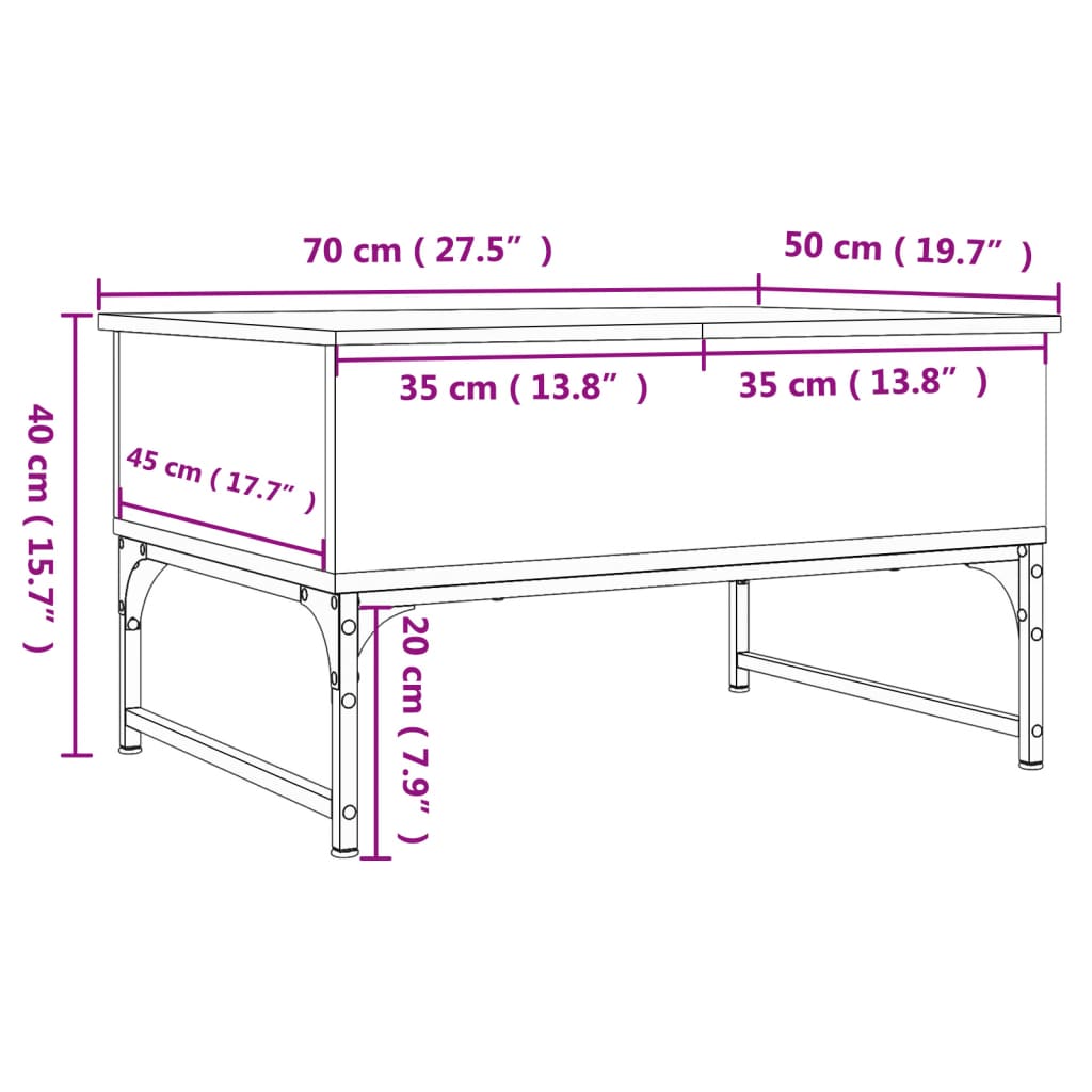 Coffee Table Black 70x50x40 cm Engineered Wood and Metal