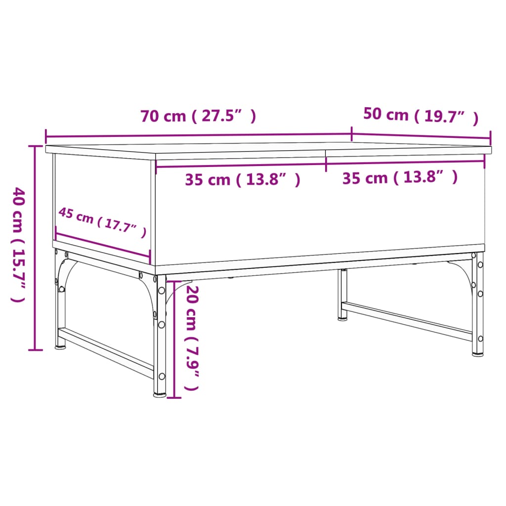 Coffee Table Grey Sonoma 70x50x40 cm Engineered Wood and Metal