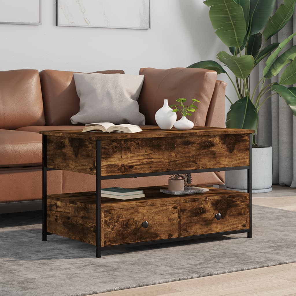 Coffee Table Smoked Oak 85x50x50 cm Engineered Wood and Metal