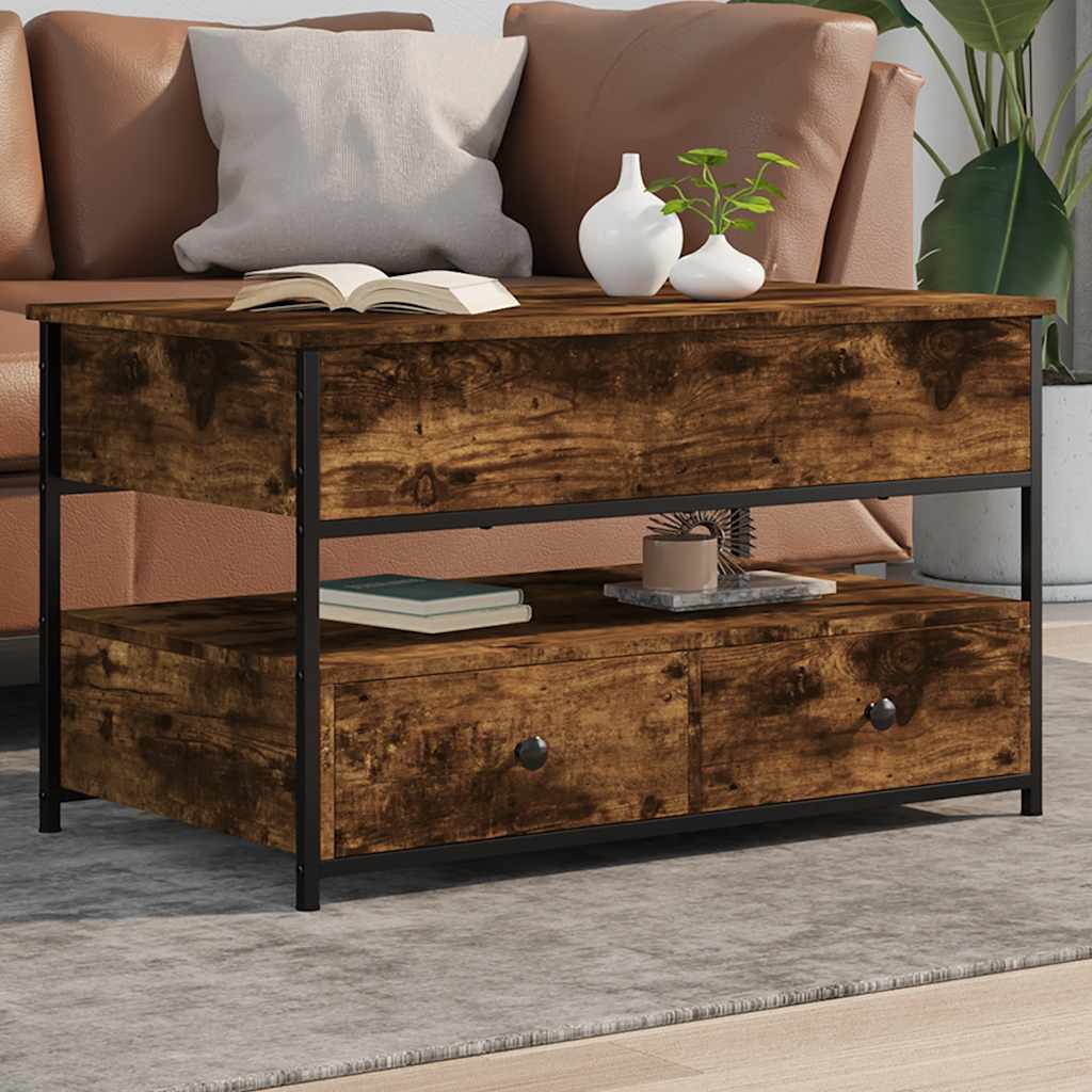 Coffee Table Smoked Oak 85x50x50 cm Engineered Wood and Metal