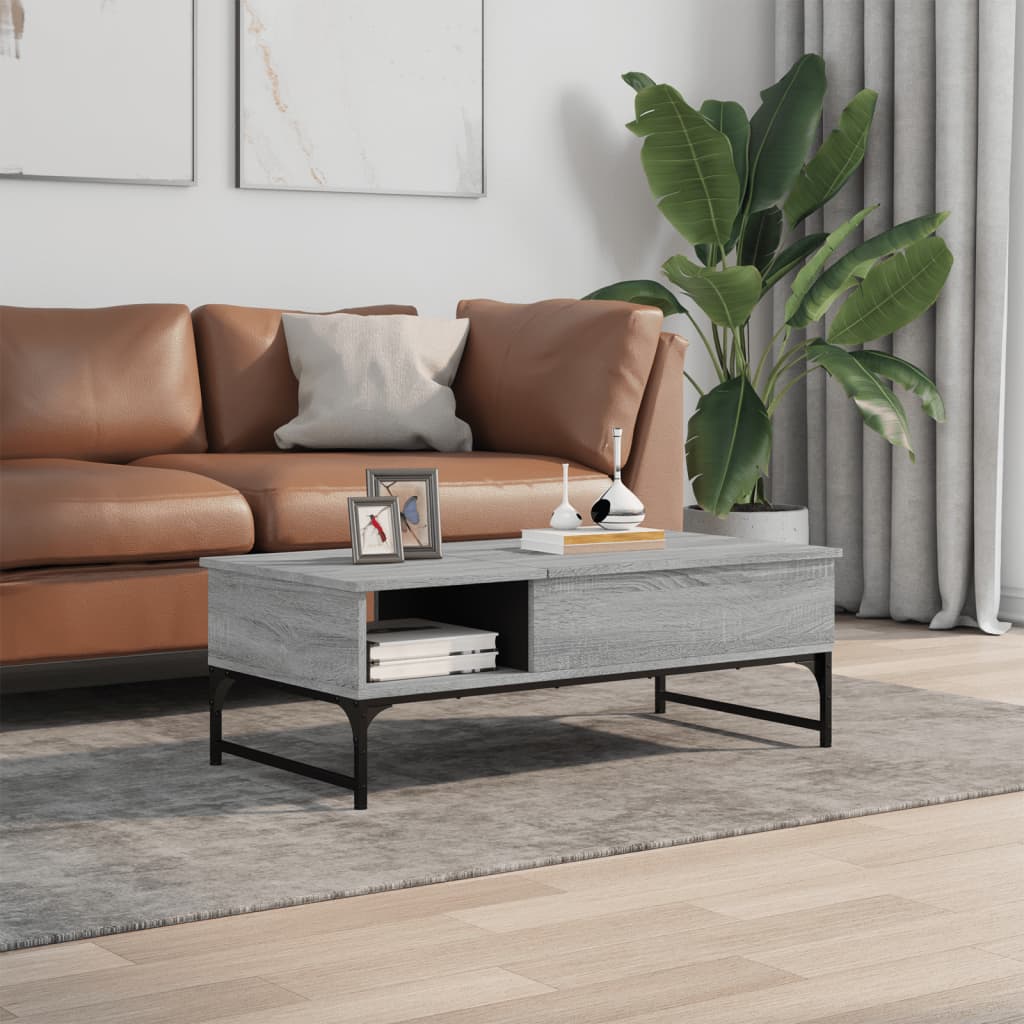 Coffee Table Grey Sonoma 100x50x35 cm Engineered Wood and Metal