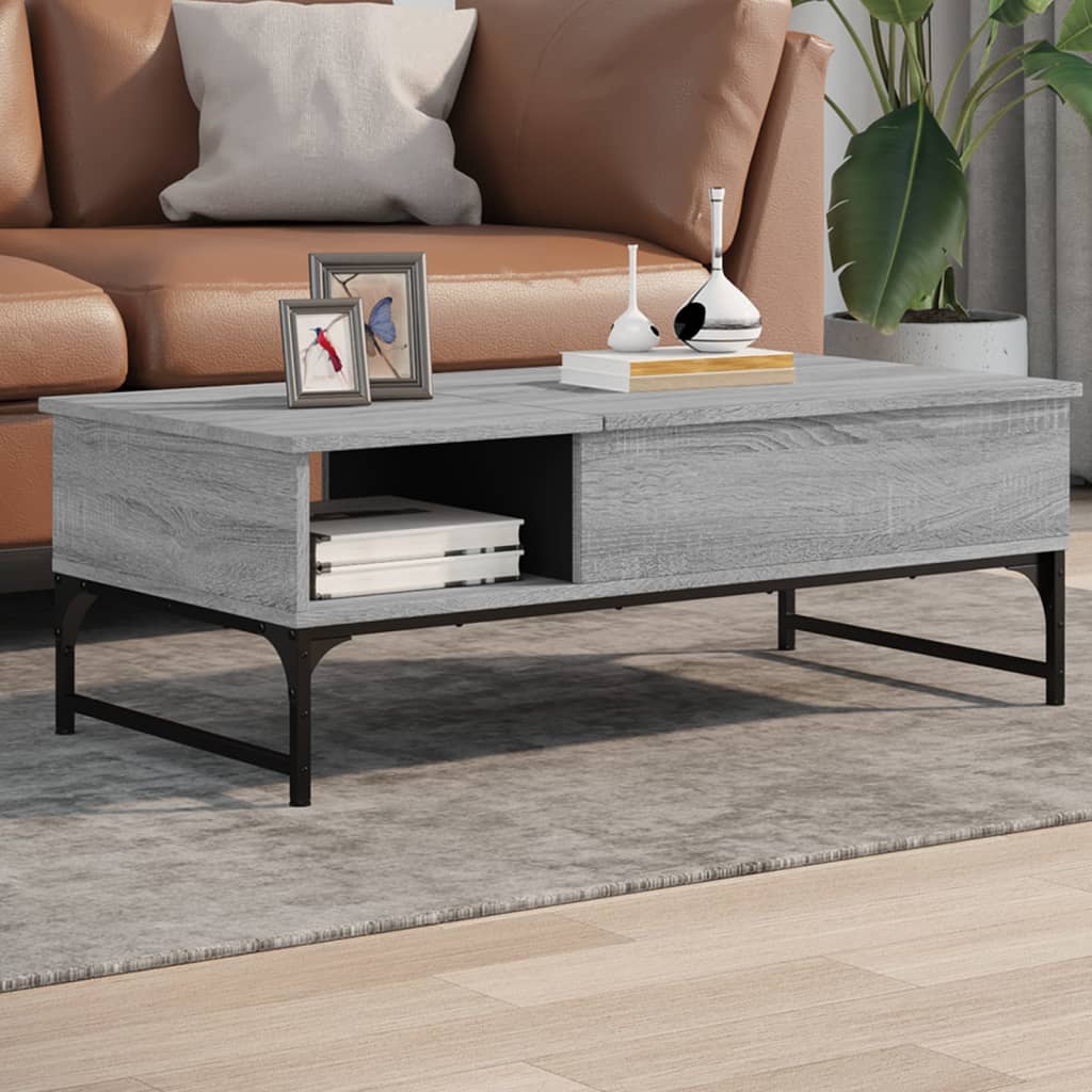 Coffee Table Grey Sonoma 100x50x35 cm Engineered Wood and Metal