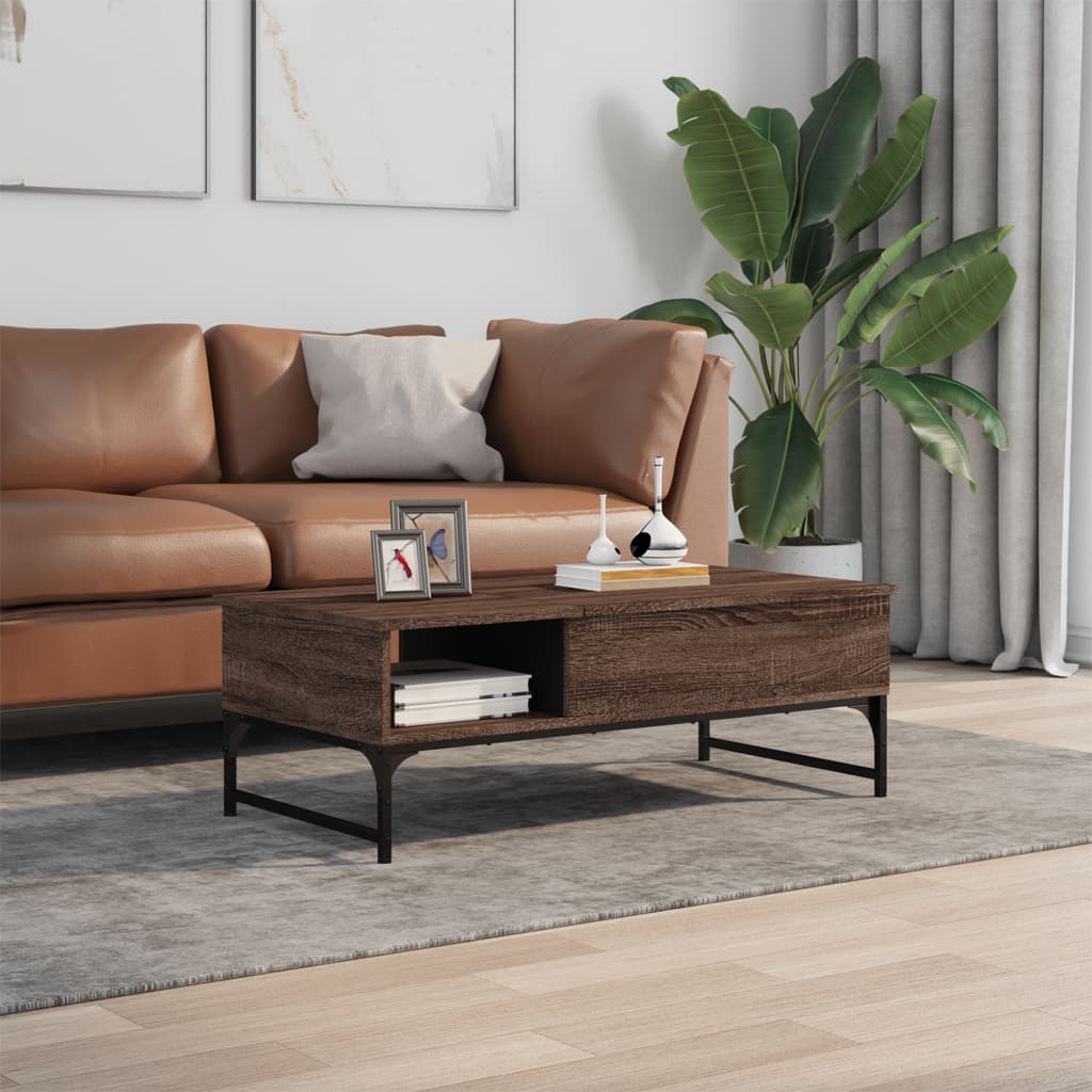 Coffee Table Brown Oak 100x50x35 cm Engineered Wood and Metal