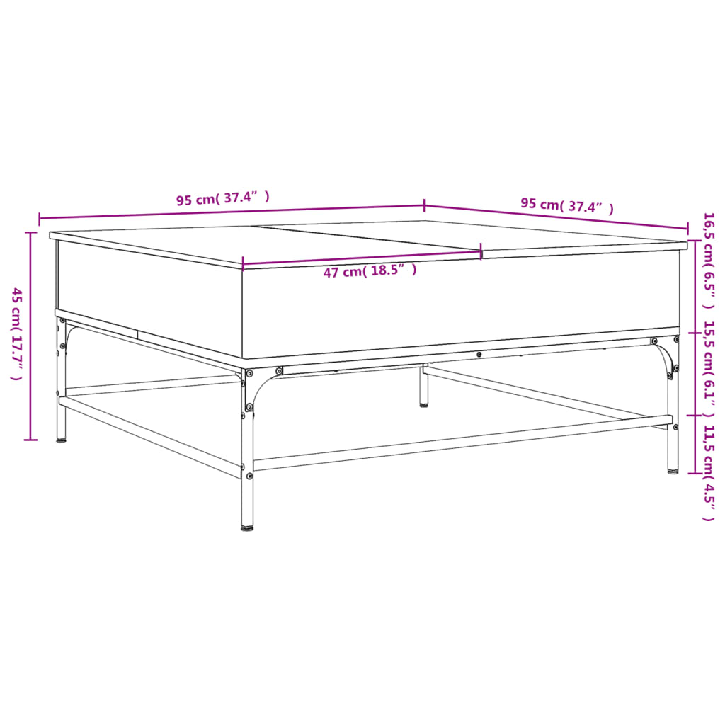 Coffee Table Black 95x95x45 cm Engineered Wood and Metal