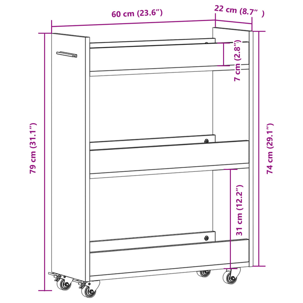 Cabinet with Wheels Sonoma Oak 60x22x79 cm Engineered Wood