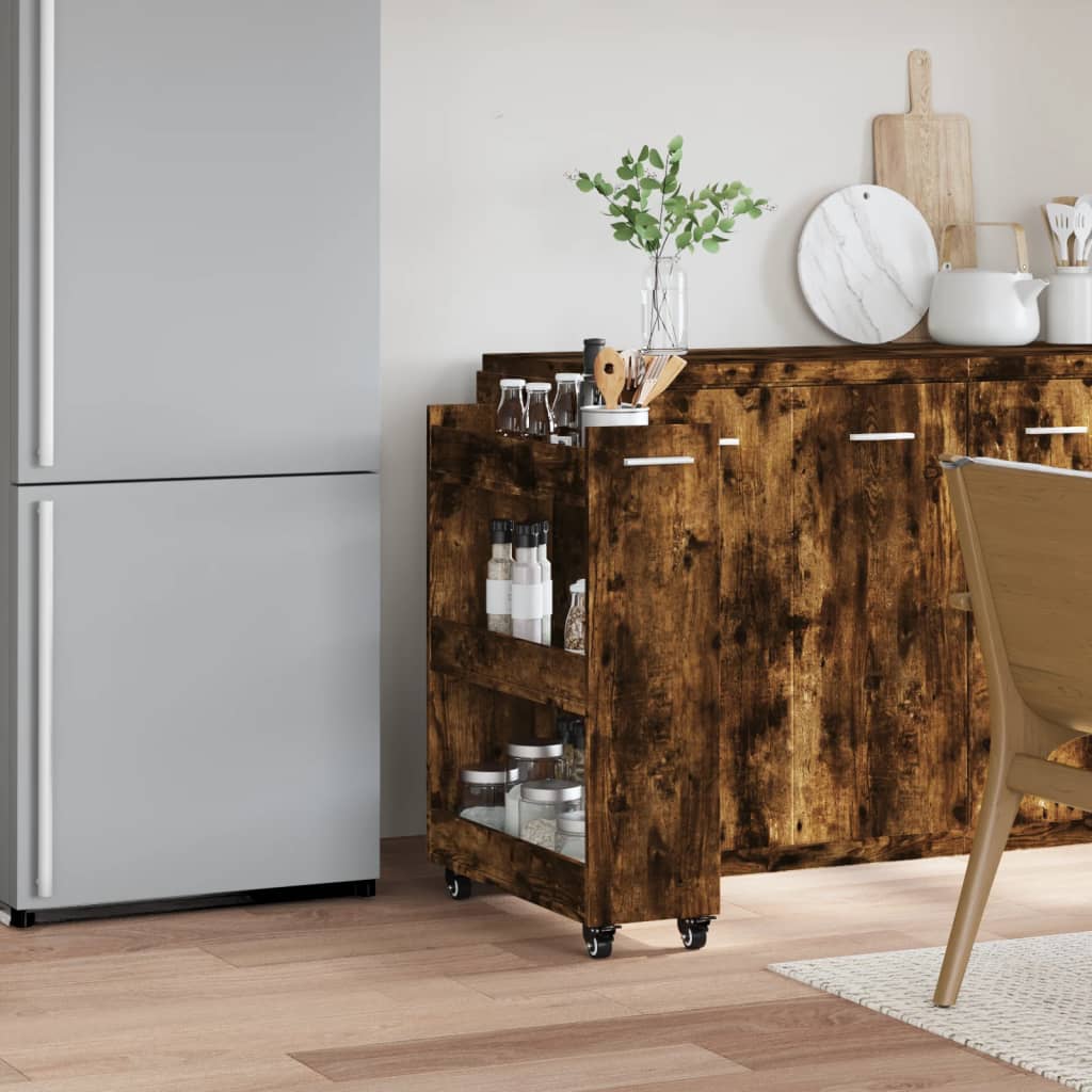 Cabinet with Wheels Smoked Oak 60x22x79 cm Engineered Wood