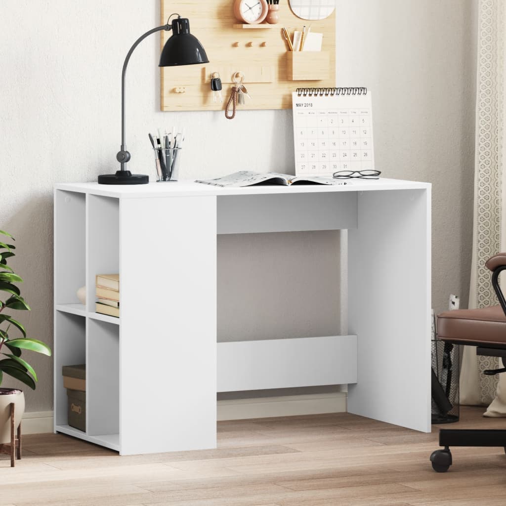 Modern Wooden Home Office Computer Desk With Open Storage Compartments Wood