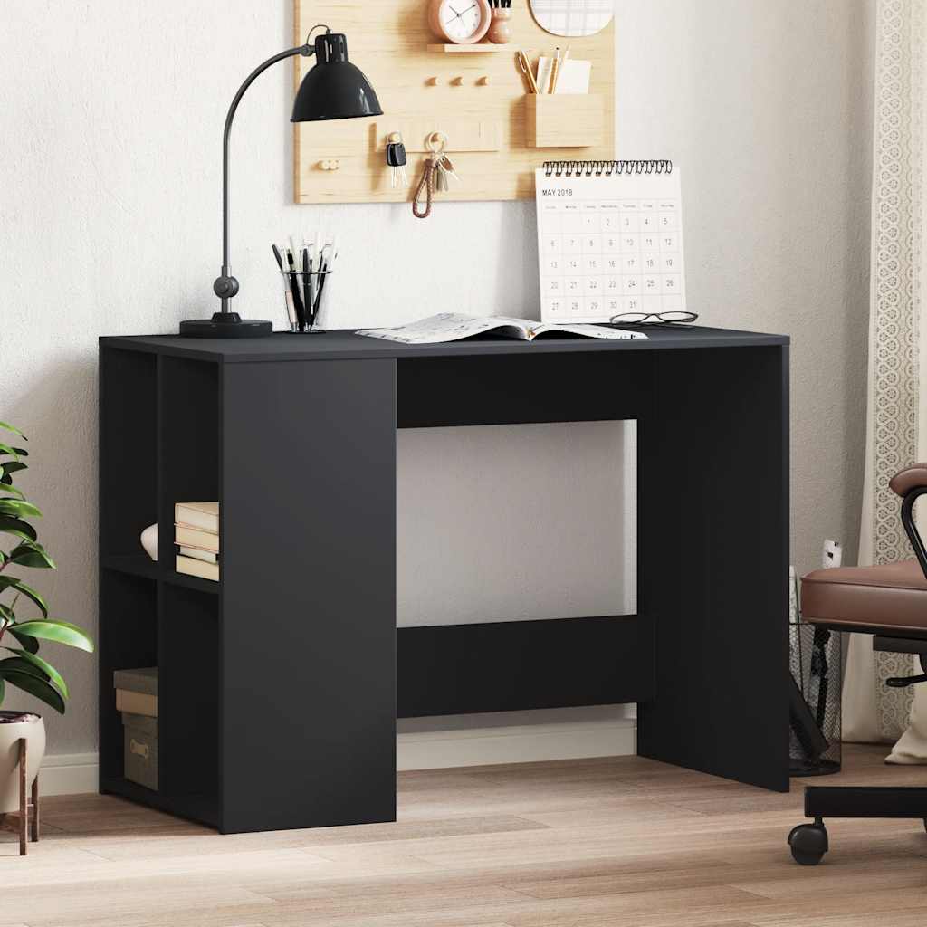 Modern Wooden Home Office Computer Desk With Open Storage Compartments Wood