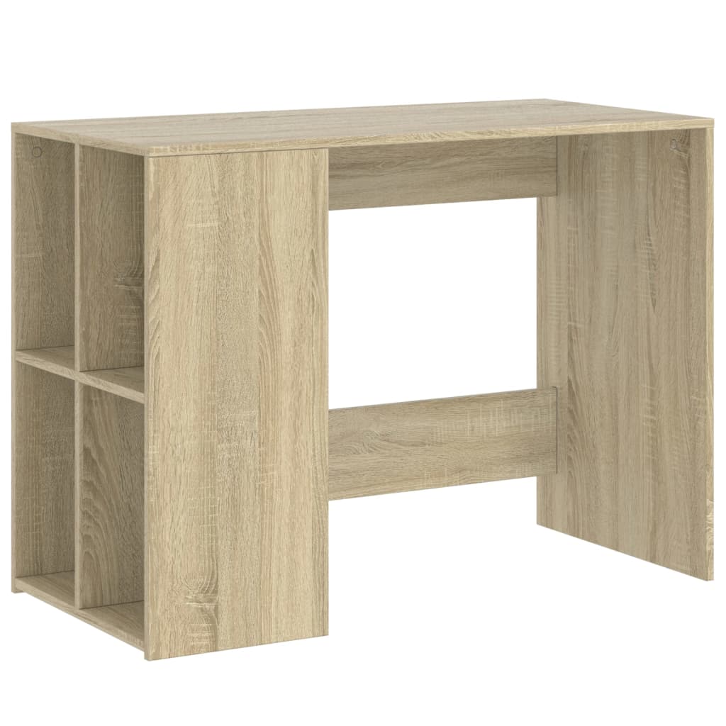 Modern Wooden Home Office Computer Desk With Open Storage Compartments Wood