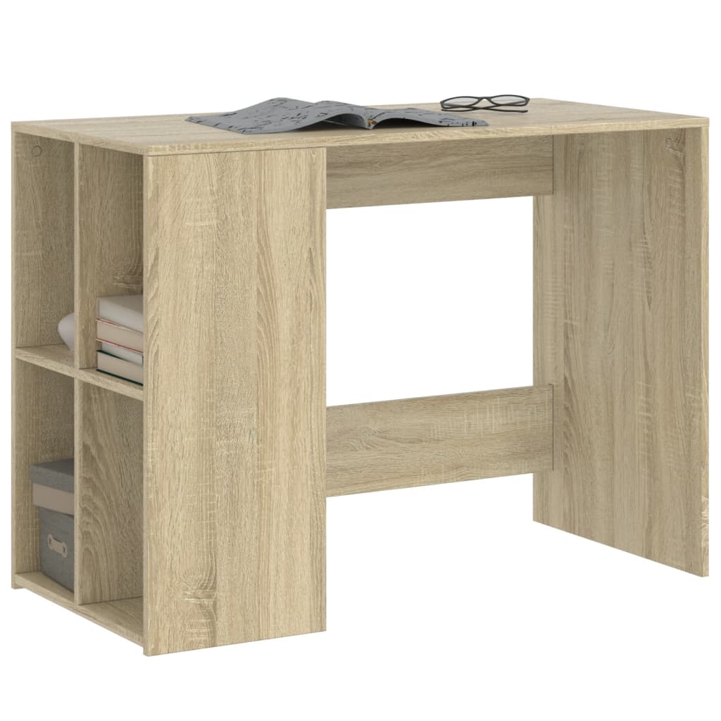 Modern Wooden Home Office Computer Desk With Open Storage Compartments Wood