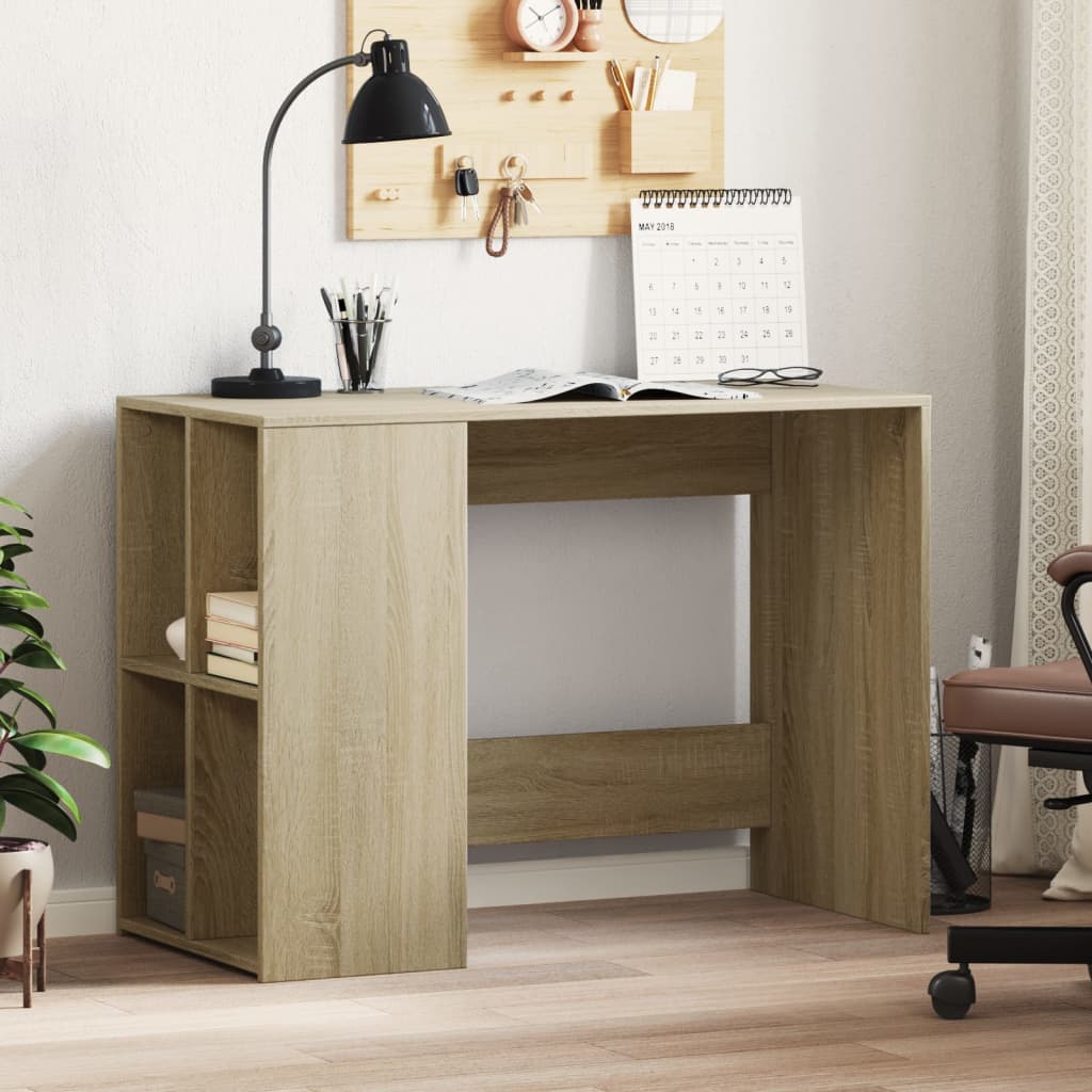 Modern Wooden Home Office Computer Desk With Open Storage Compartments Wood