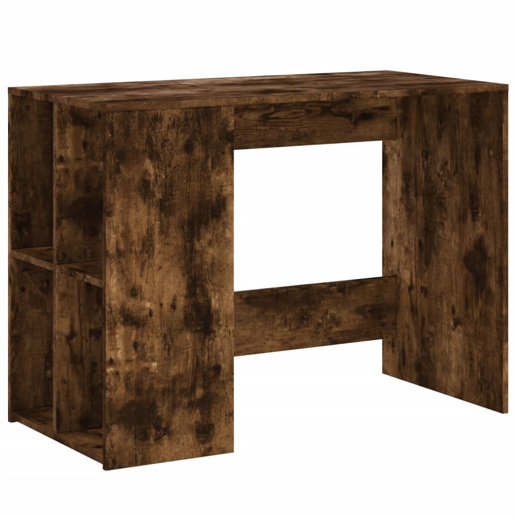 Modern Wooden Home Office Computer Desk With Open Storage Compartments Wood