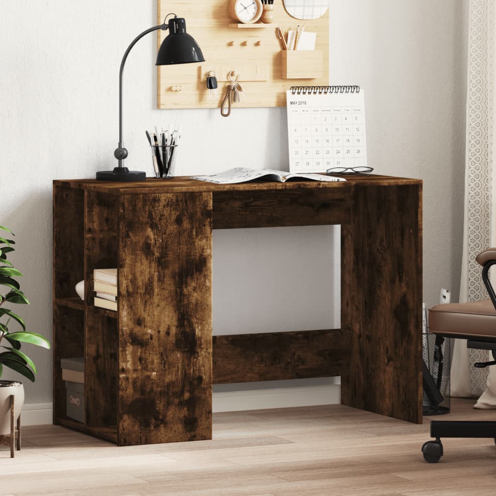 Modern Wooden Home Office Computer Desk With Open Storage Compartments Wood