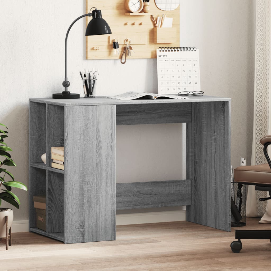 Modern Wooden Home Office Computer Desk With Open Storage Compartments Wood