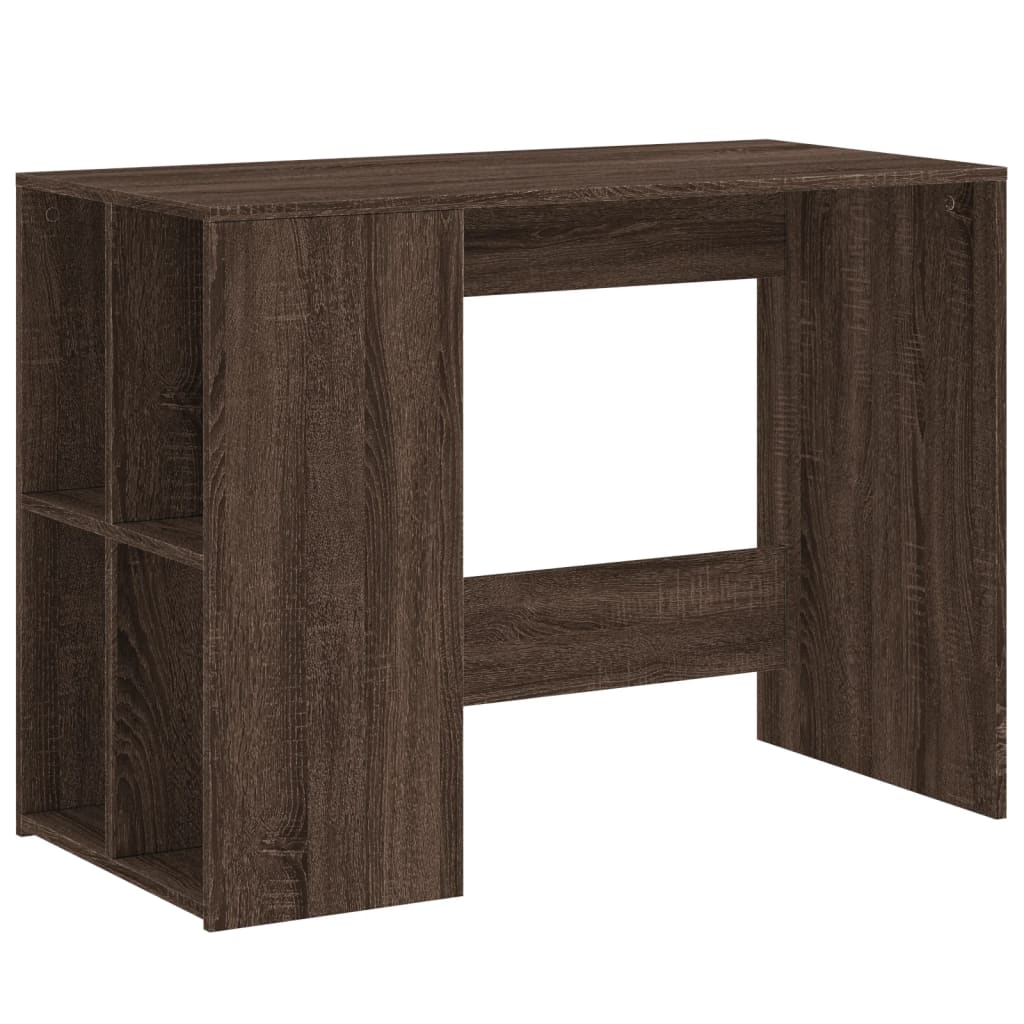 Modern Wooden Home Office Computer Desk With Open Storage Compartments Wood