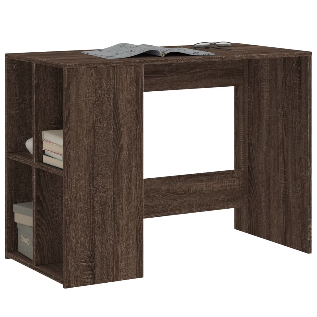 Modern Wooden Home Office Computer Desk With Open Storage Compartments Wood