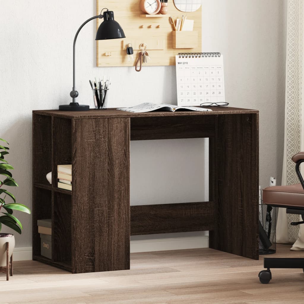 Modern Wooden Home Office Computer Desk With Open Storage Compartments Wood