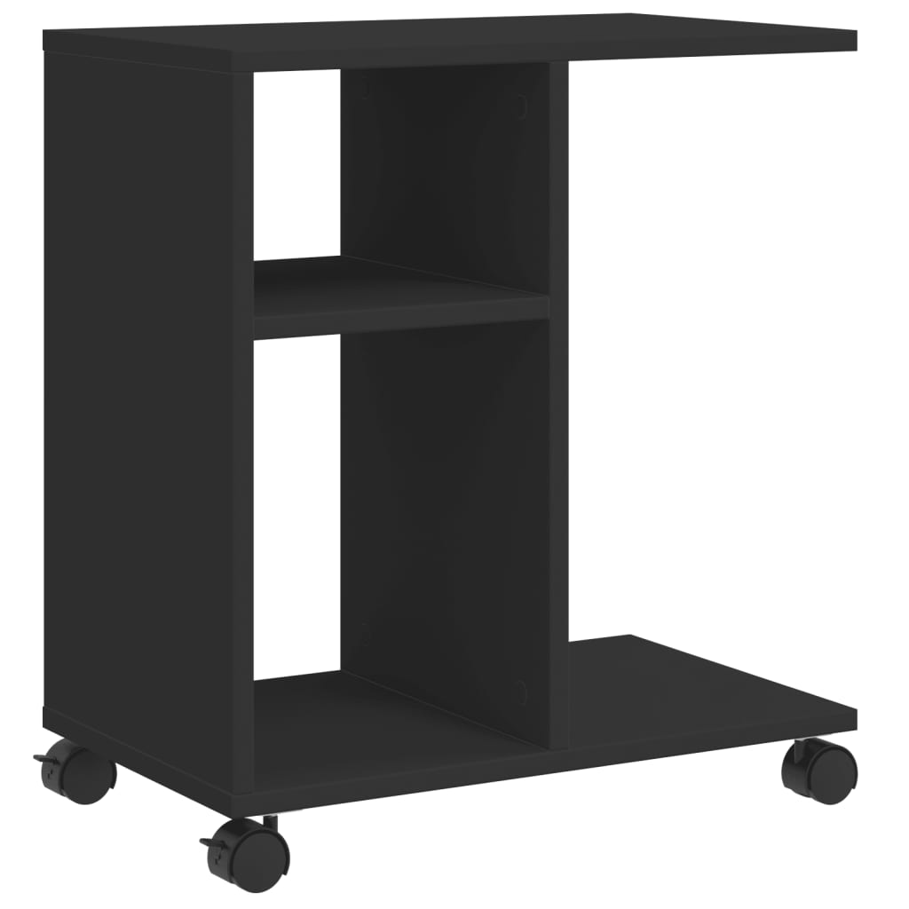 Side Table with Wheels Black 50x30x55 cm Engineered Wood