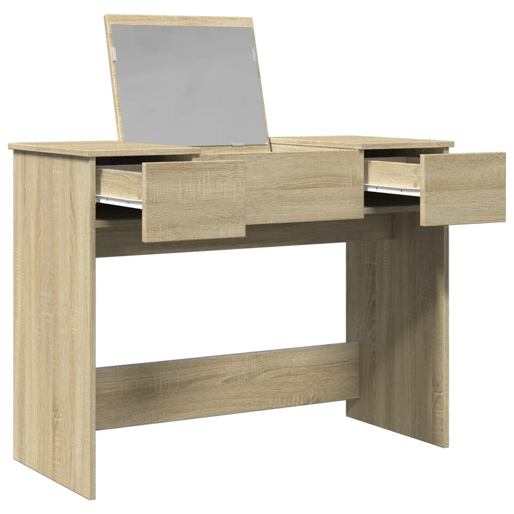 Modern Wooden Dressing Table Makeup Vanity Desk With Drawers & Pull Up Mirror