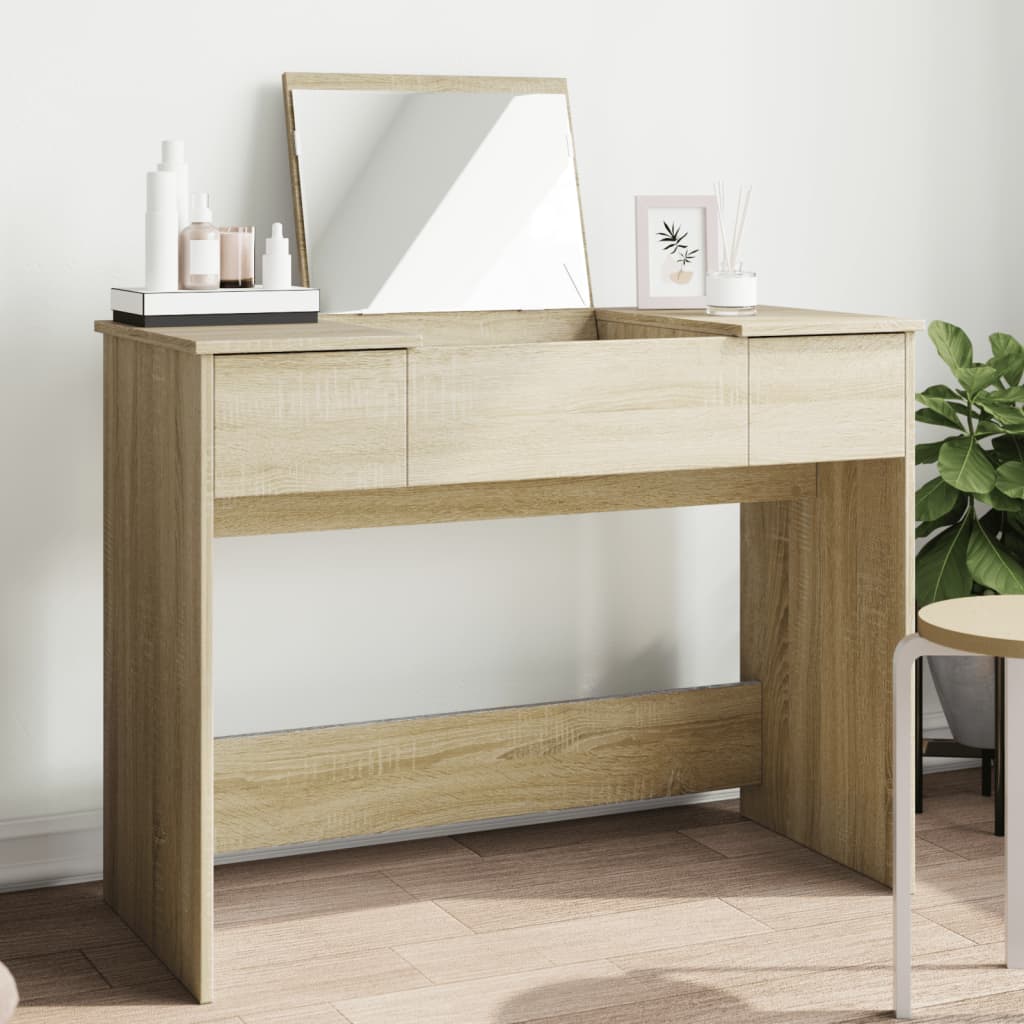 Modern Wooden Dressing Table Makeup Vanity Desk With Drawers & Pull Up Mirror