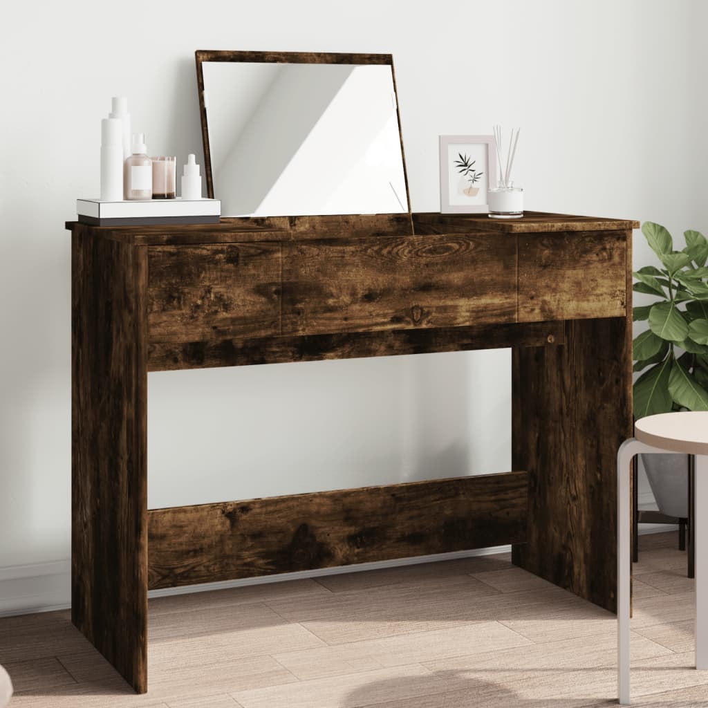 Modern Wooden Dressing Table Makeup Vanity Desk With Drawers & Pull Up Mirror