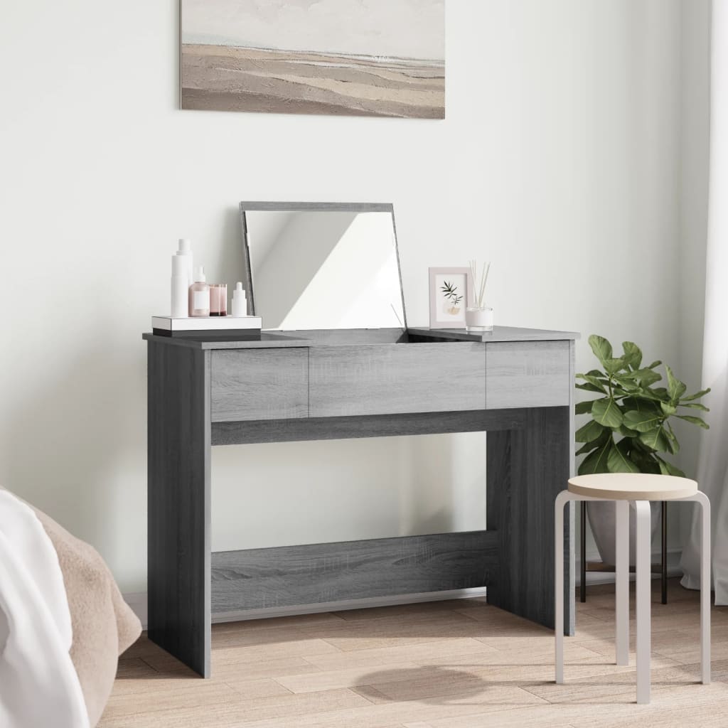 Modern Wooden Dressing Table Makeup Vanity Desk With Drawers & Pull Up Mirror