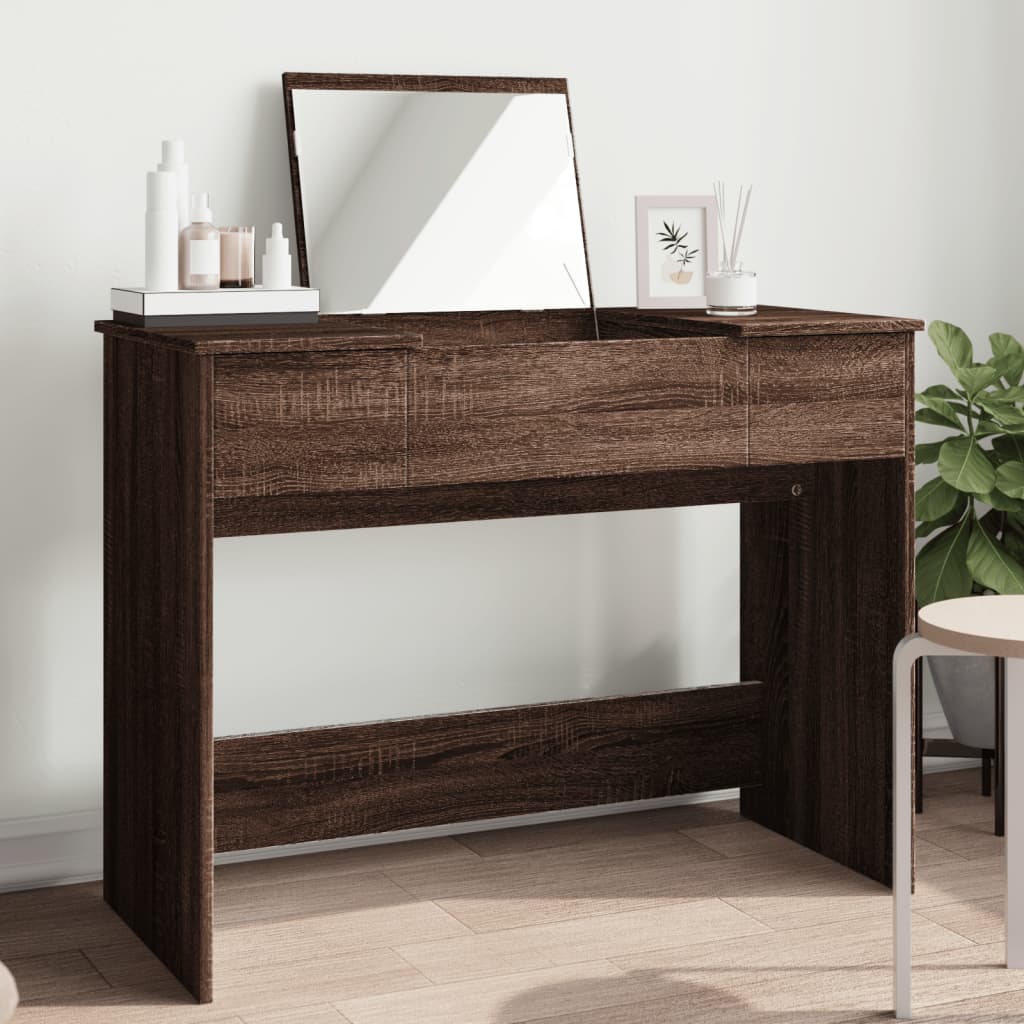 Modern Wooden Dressing Table Makeup Vanity Desk With Drawers & Pull Up Mirror