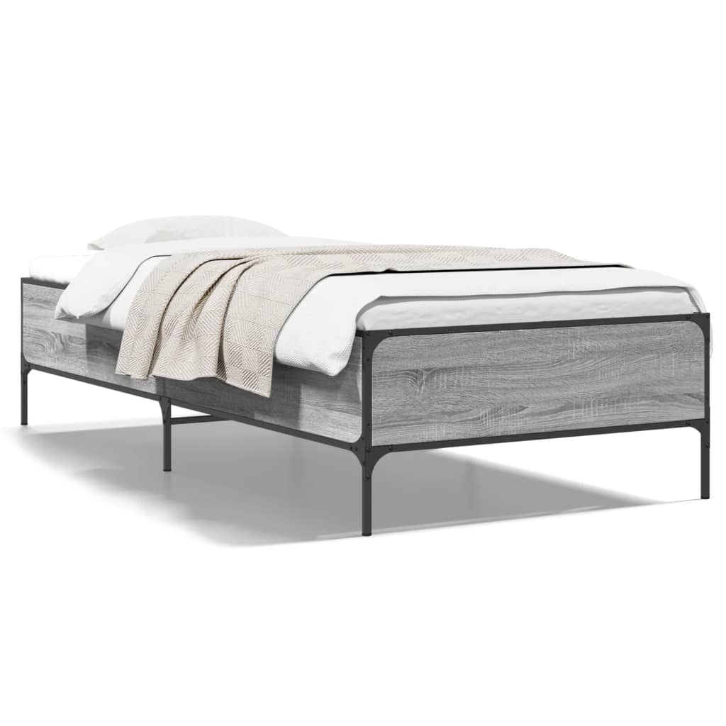 Bed Frame Grey Sonoma 100x200 cm Engineered Wood and Metal