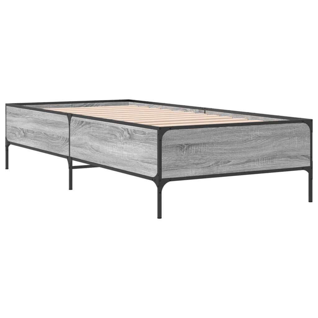 Bed Frame Grey Sonoma 100x200 cm Engineered Wood and Metal