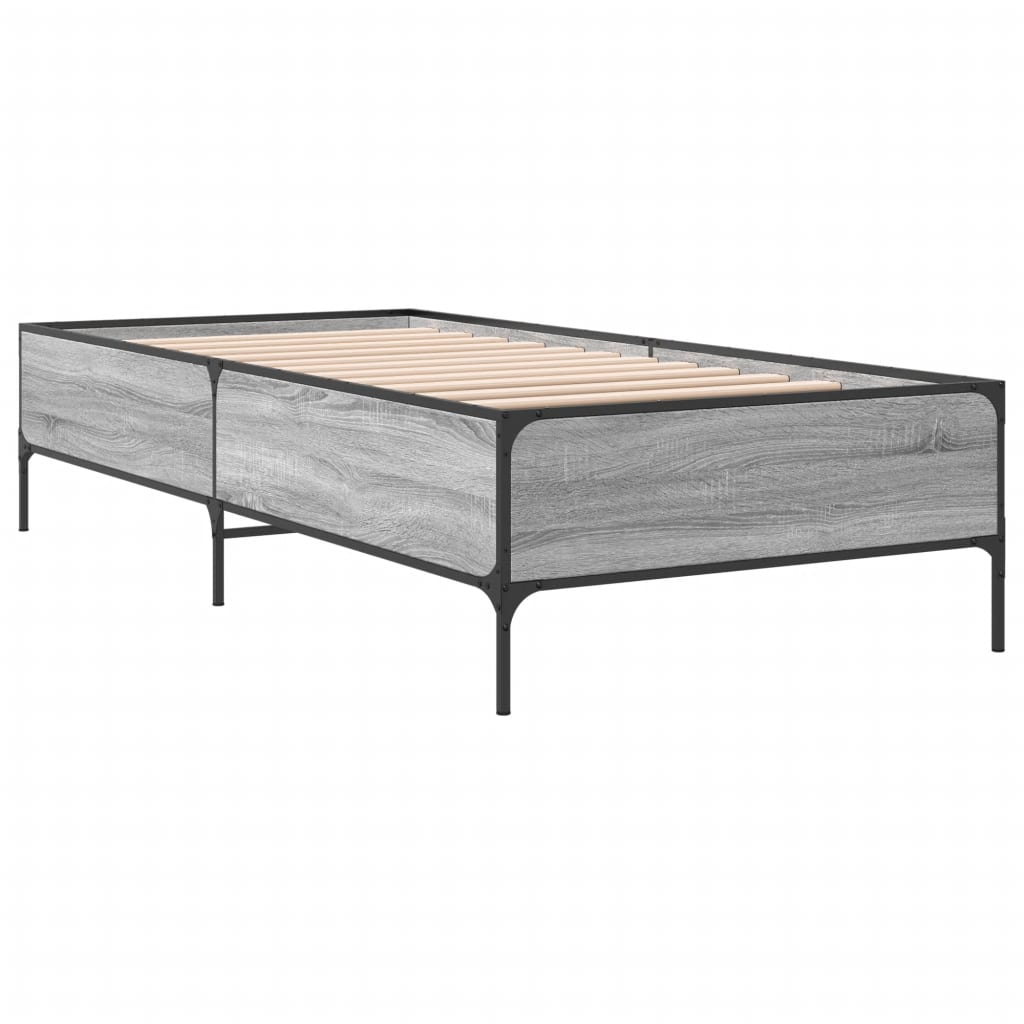 Bed Frame Grey Sonoma 100x200 cm Engineered Wood and Metal