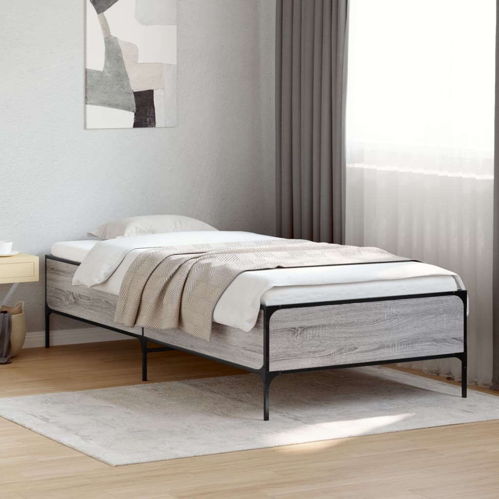 Bed Frame Grey Sonoma 100x200 cm Engineered Wood and Metal