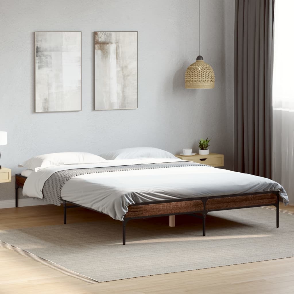 Bed Frame without Mattress Brown Oak 140x190 cm