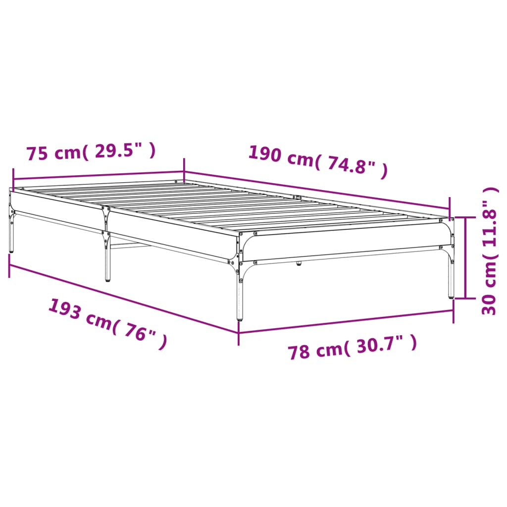 Bed Frame without Mattress Brown Oak 75x190 cm Small Single