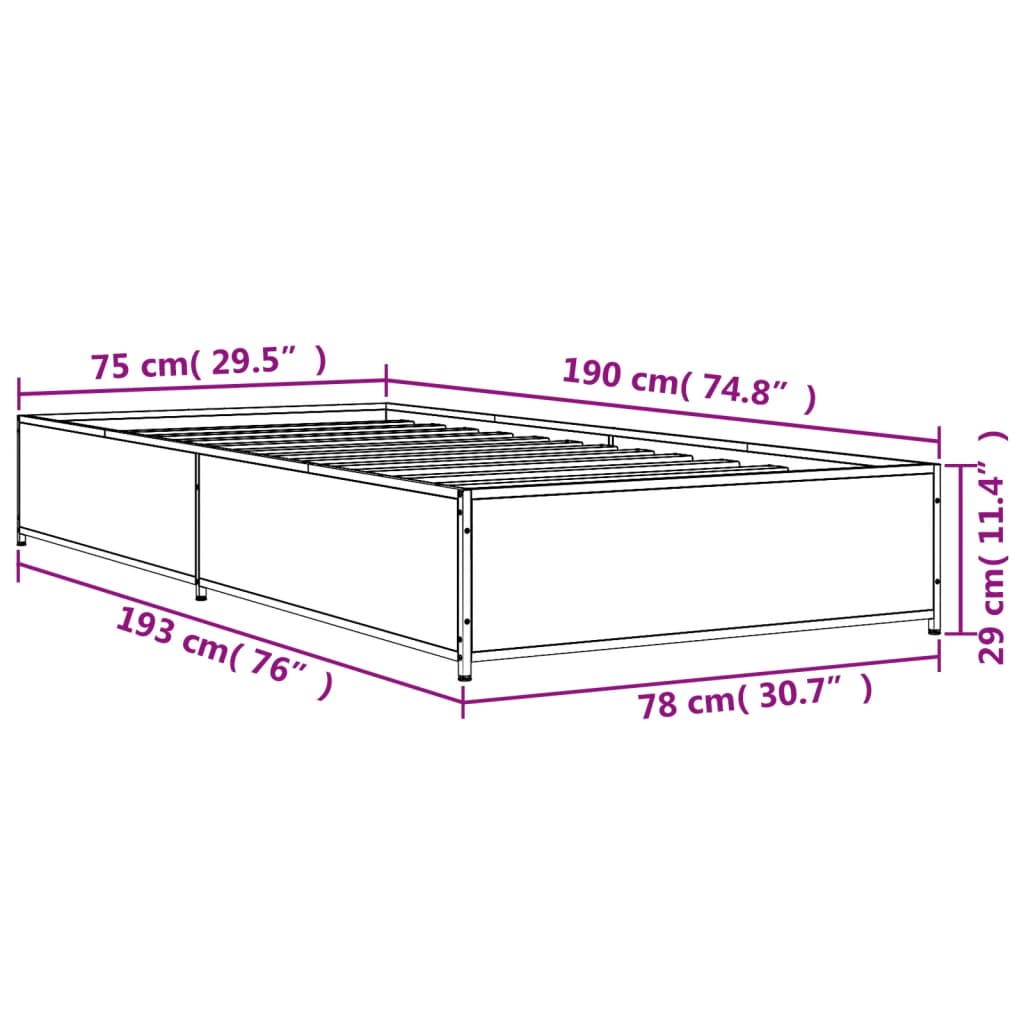 Bed Frame without Mattress Grey Sonoma 75x190 cm Small Single