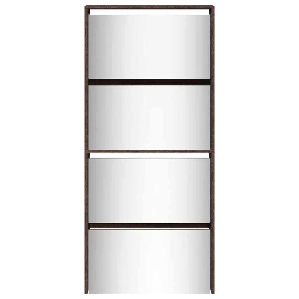 Shoe Cabinet with Mirror 4-Layer Brown Oak 63x17x134 cm
