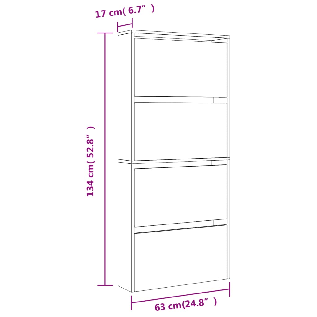 Shoe Cabinet with Mirror 4-Layer Brown Oak 63x17x134 cm