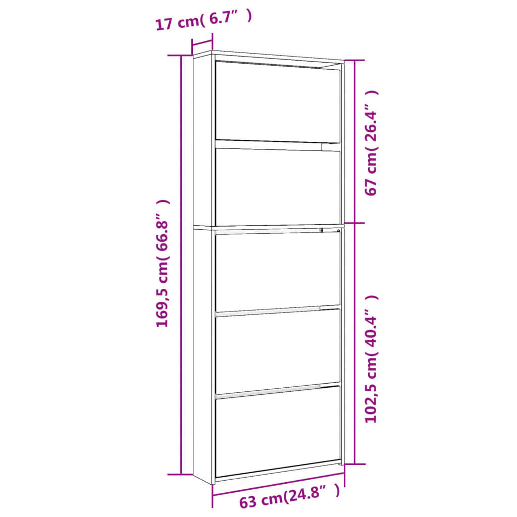 Shoe Cabinet with Mirror 5-Layer Black 63x17x169.5 cm