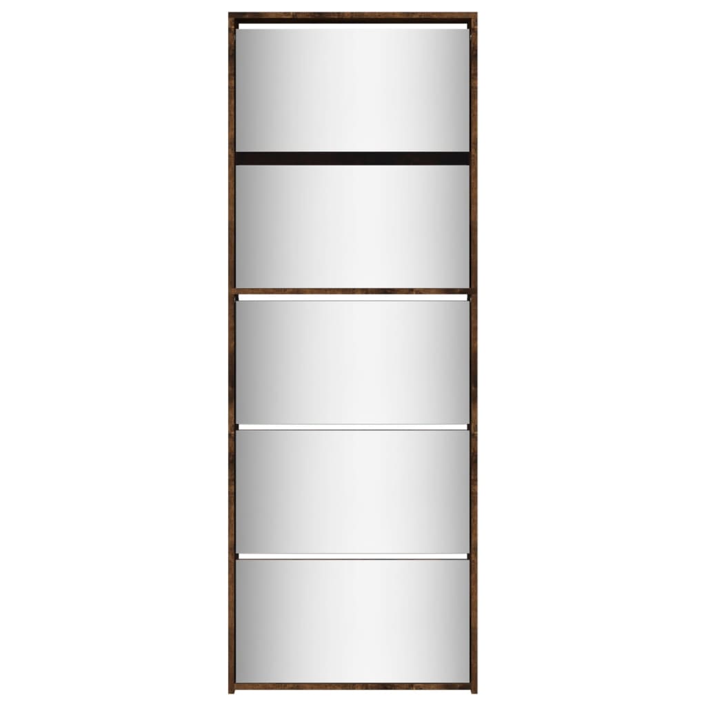 Shoe Cabinet with Mirror 5-Layer Smoked Oak 63x17x169.5 cm