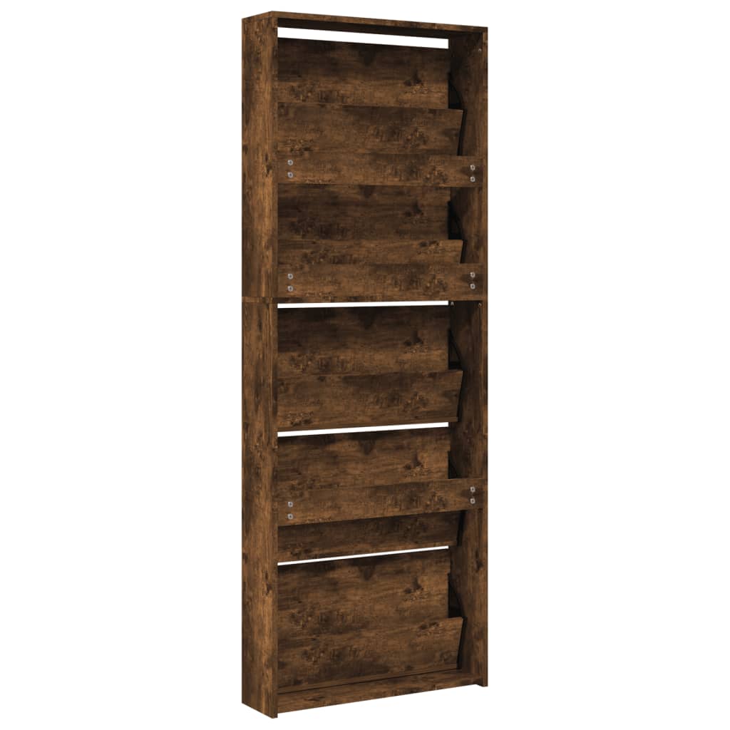 Shoe Cabinet with Mirror 5-Layer Smoked Oak 63x17x169.5 cm