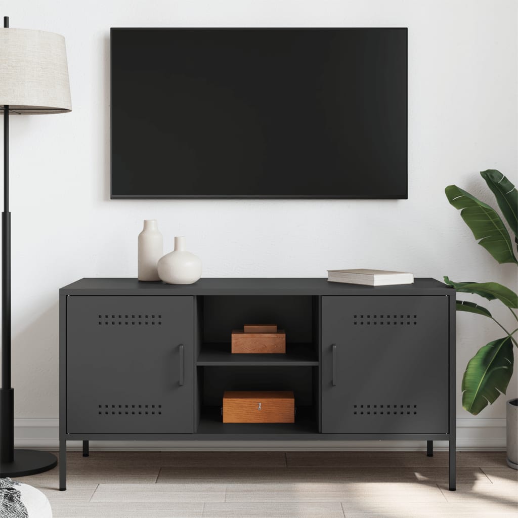 Industrial Steel 40 Inch TV Tele Stand Unit Cabinet With 2 Doors & Open Storage