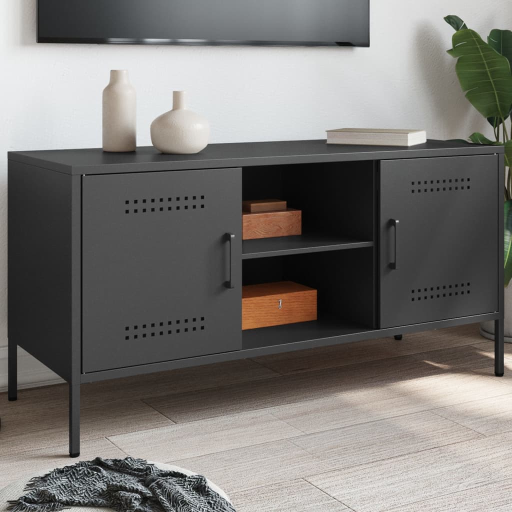 Industrial Steel 40 Inch TV Tele Stand Unit Cabinet With 2 Doors & Open Storage