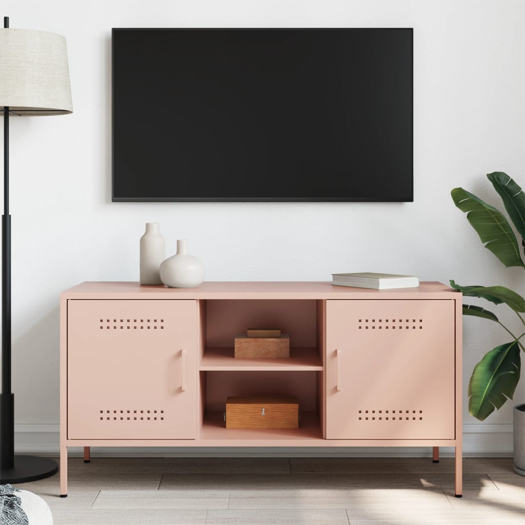 Industrial Steel 40 Inch TV Tele Stand Unit Cabinet With 2 Doors & Open Storage