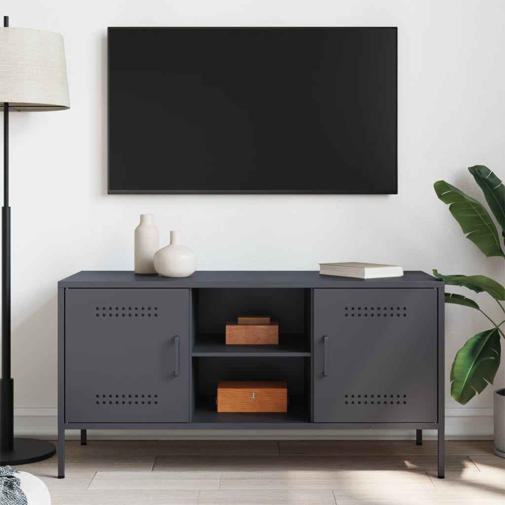 Industrial Steel 40 Inch TV Tele Stand Unit Cabinet With 2 Doors & Open Storage