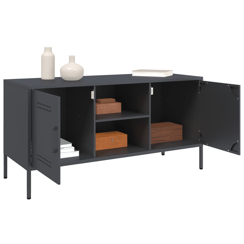 Industrial Steel 40 Inch TV Tele Stand Unit Cabinet With 2 Doors & Open Storage
