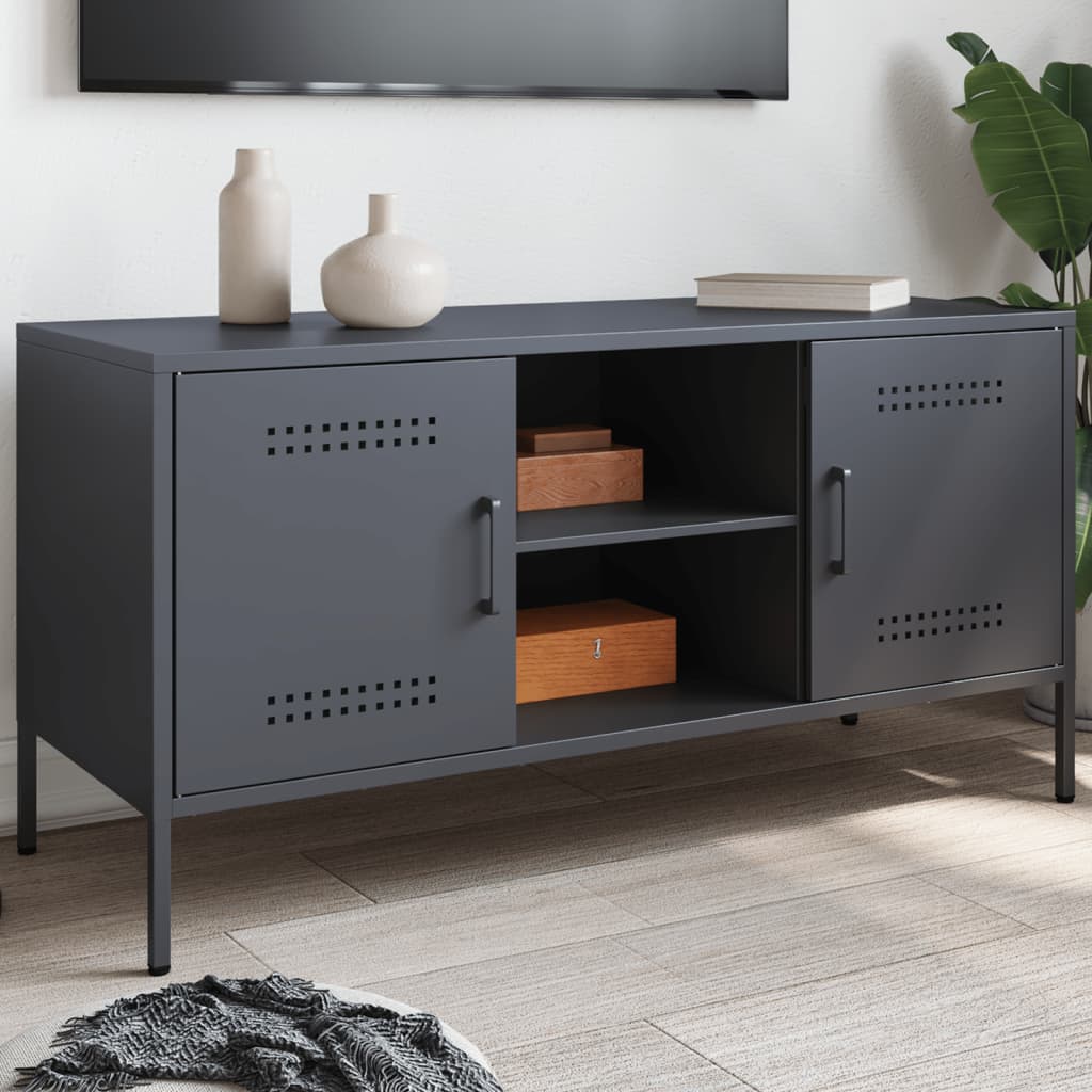 Industrial Steel 40 Inch TV Tele Stand Unit Cabinet With 2 Doors & Open Storage